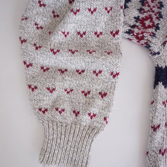 Vintage American Spirit Gray Wool Blend Fair Isle Cabincore Eclectic Sweater L - Picture 7 of 10